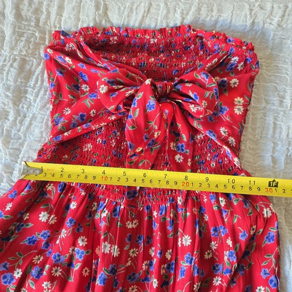 Patrons Of Peace Sz XS Floral Smocked Strapless Wide-Leg Jumpsuit Prairie Travel